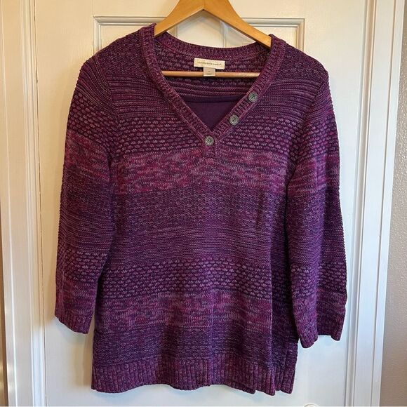 Christopher & Banks Purple V-Neck Sweater with Three-Quarter Sleeves - Picture 1 of 7